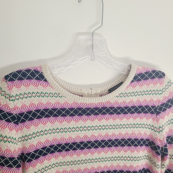 Talbots Petite | Women's Pink Fair Isle Back Zipper Cardigan Sweater (Size P) - Picture 4 of 15
